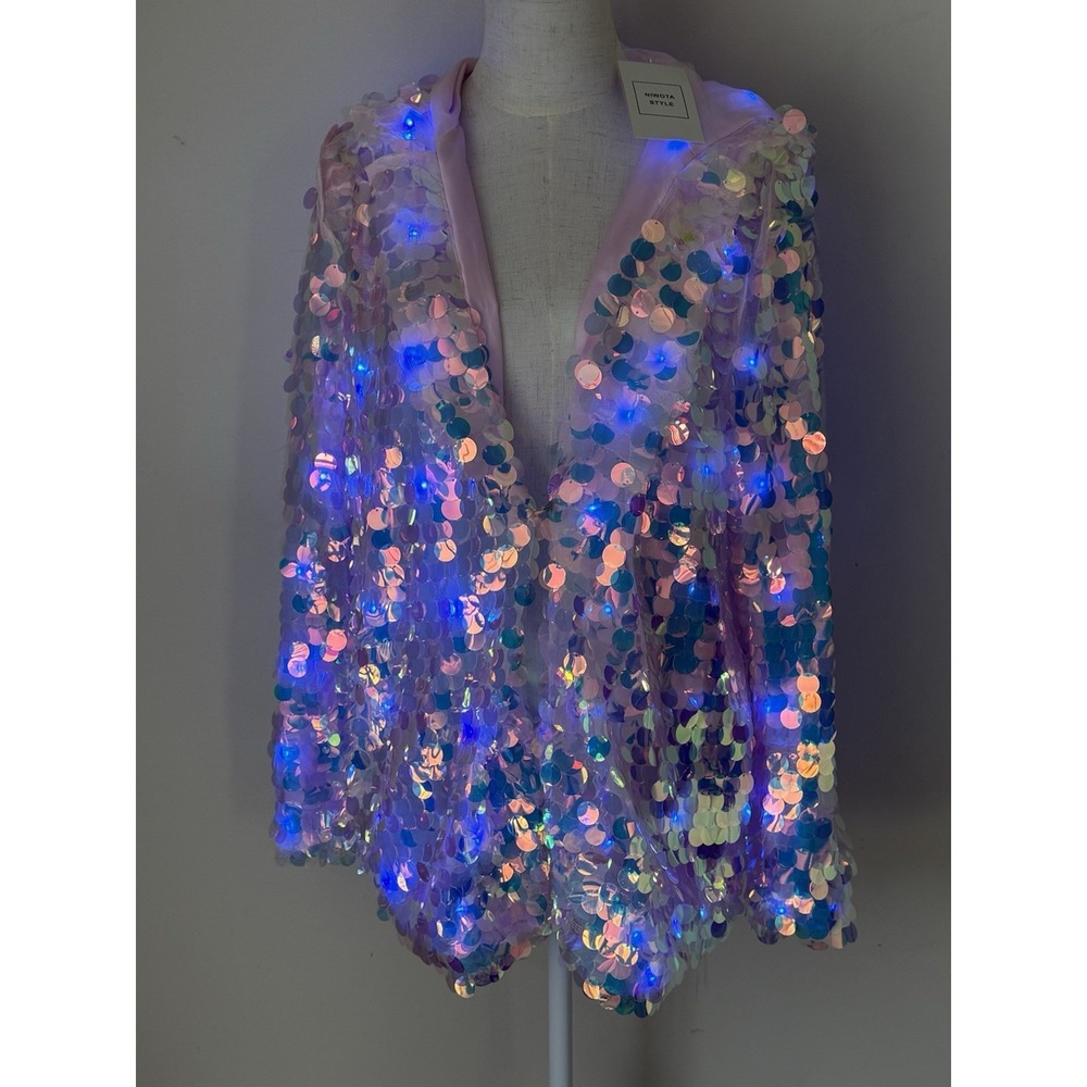 NWT Niwota LED Light Up Sequin Jacket Women L Pink Festival Halloween Rave - Picture 6 of 16